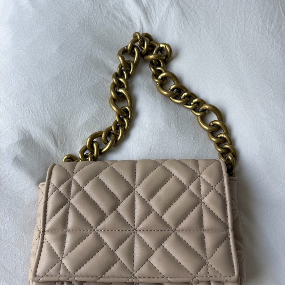Zara Quilted Chain Shoulder Bag in Taupe